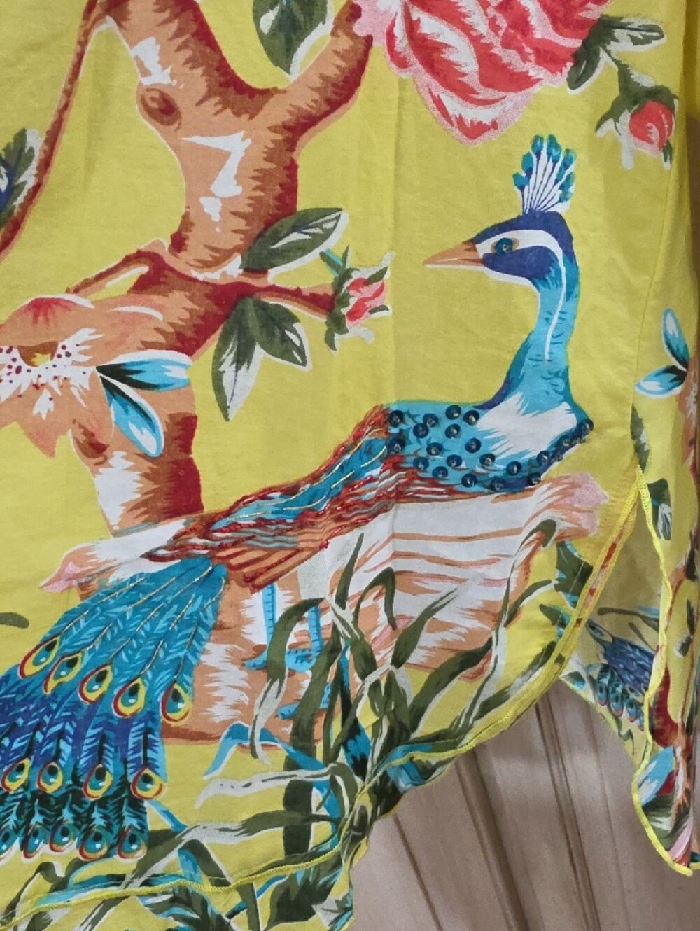 Aratta Silent Journey Women Open Front Floral Peacock Birds Kimono Carnigan - Picture 11 of 12